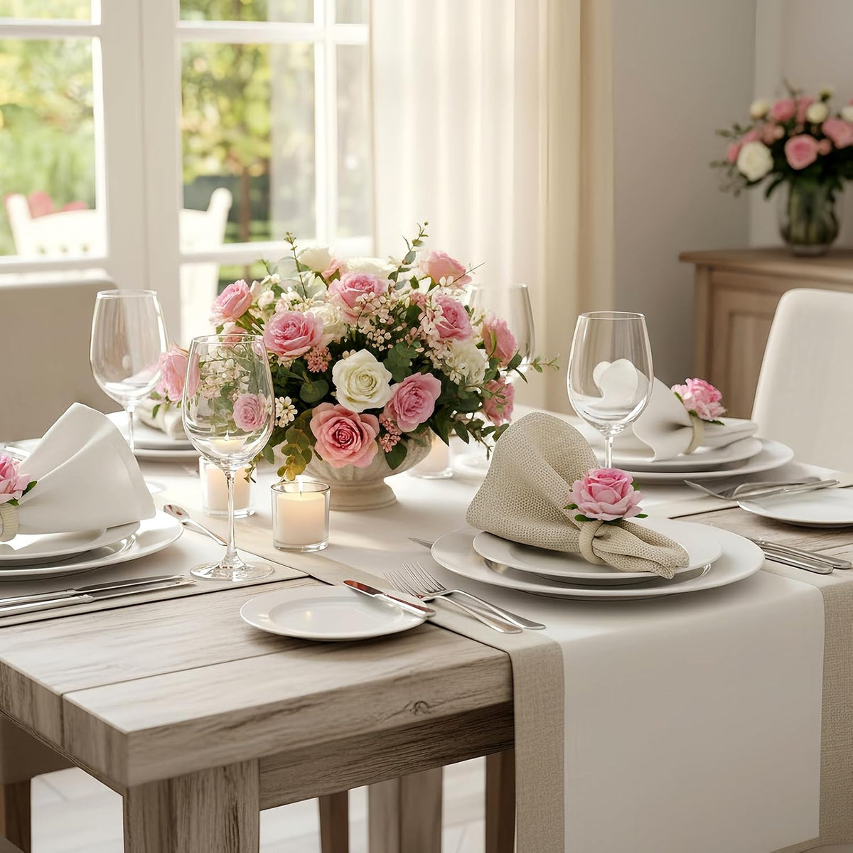 12 Pcs Pink Napkin Rings with Rose Design, Elegant Flower Napkin Rings for Wedding Banquet Party and Table Decor Arrangements Birthday Christmas Valentine's Thanksgiving Dinners (Pink Rose)