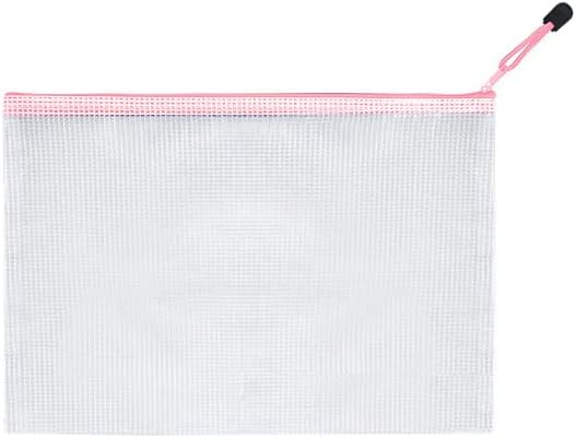 Mesh Zipper Pouch Bag, A3 Zipper File Bag for Organizing Storage, Waterproof, Pink, 17" x 12"/44cm x 32cm