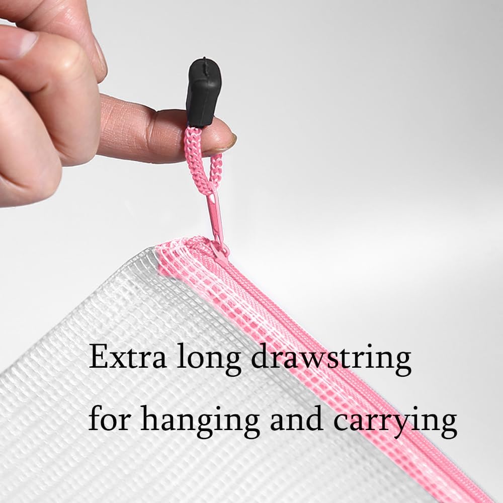 Mesh Zipper Pouch Bag, A3 Zipper File Bag for Organizing Storage, Waterproof, Pink, 17" x 12"/44cm x 32cm