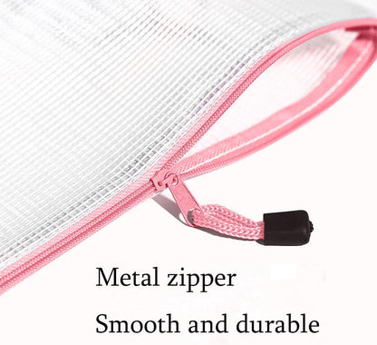 Mesh Zipper Pouch Bag, A3 Zipper File Bag for Organizing Storage, Waterproof, Pink, 17" x 12"/44cm x 32cm