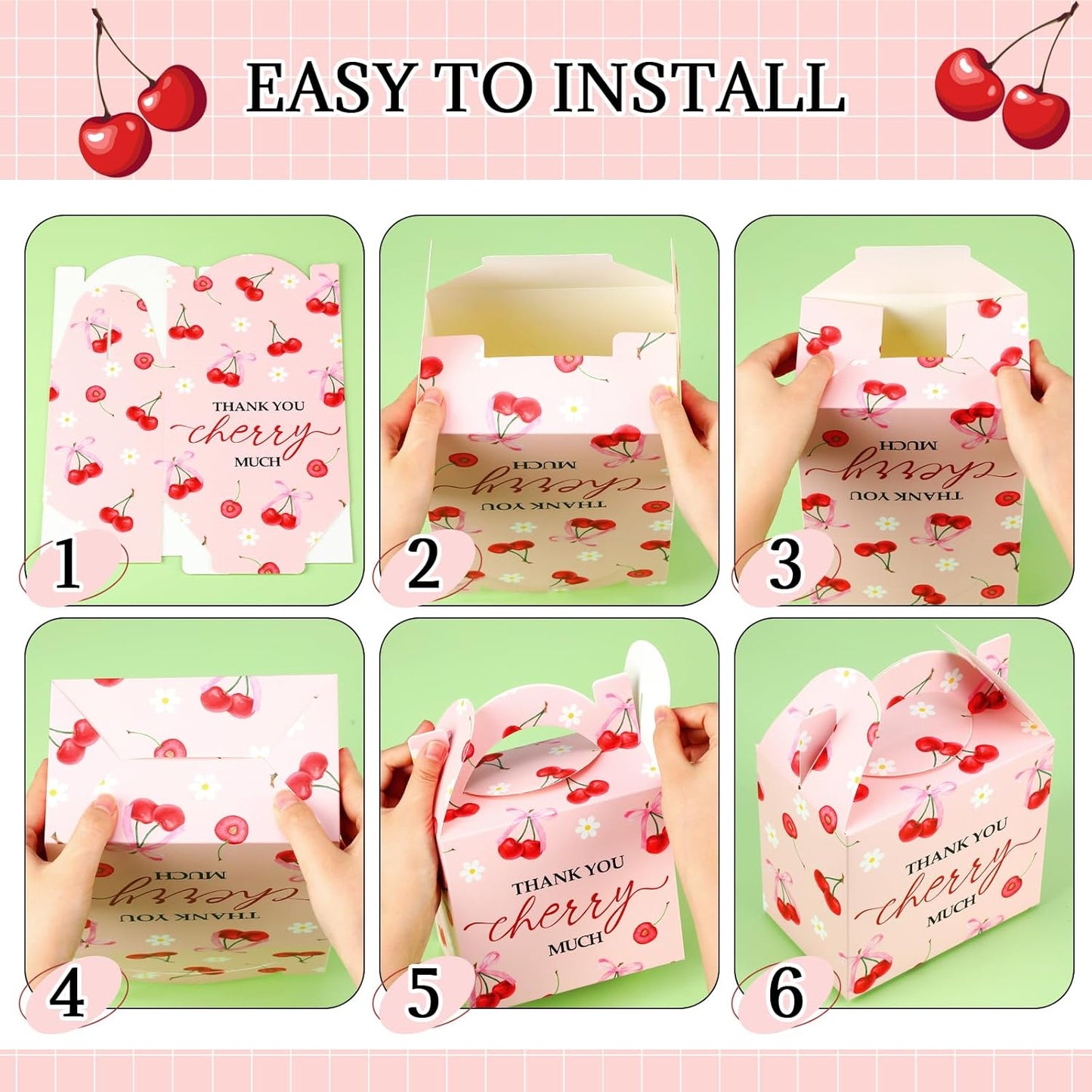 Marspark 24 Pcs Cherry Treat Boxes Pink Favor Bags with Handles She Is Cherry on the Top Candy Boxes Thank You Party Bags Gifts for Birthday Bridal Shower Baby Shower Wedding Supplies
