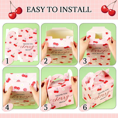 Marspark 24 Pcs Cherry Treat Boxes Pink Favor Bags with Handles She Is Cherry on the Top Candy Boxes Thank You Party Bags Gifts for Birthday Bridal Shower Baby Shower Wedding Supplies
