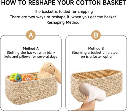 MiniArk Small Storage Baskets for Organizing | Closet Organizer Bins | Shelf Toy Basket | Woven Rope Baskets | Cube Decorative Box | Shallow Basket | 11.5x7.5x4.7” | 4 Packs Light Pink