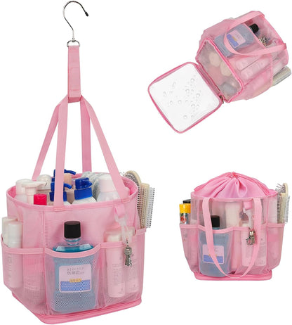 Shower Caddy Portable for College Dorm Room Essentials, Hanging Shower Caddy with Hook and Drawstring, Quick Dry Mesh Shower Bag with 6 Pockets for Bathroom, Swimming, Gym, Camping, Beach, Travel