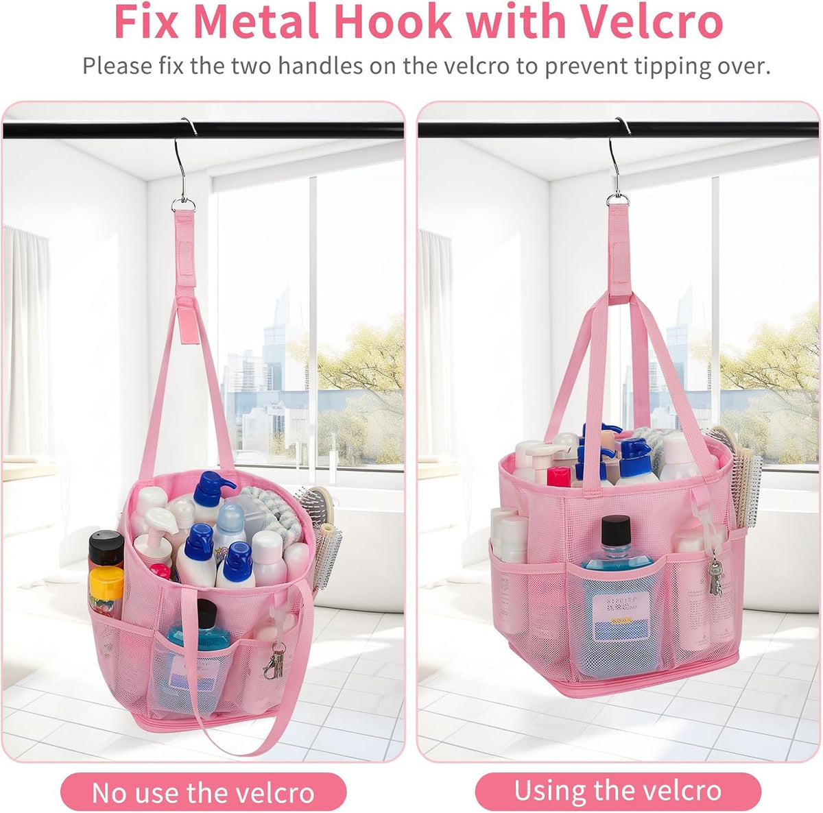 Shower Caddy Portable for College Dorm Room Essentials, Hanging Shower Caddy with Hook and Drawstring, Quick Dry Mesh Shower Bag with 6 Pockets for Bathroom, Swimming, Gym, Camping, Beach, Travel