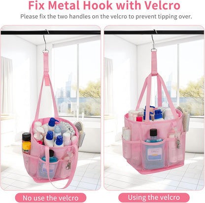 Shower Caddy Portable for College Dorm Room Essentials, Hanging Shower Caddy with Hook and Drawstring, Quick Dry Mesh Shower Bag with 6 Pockets for Bathroom, Swimming, Gym, Camping, Beach, Travel
