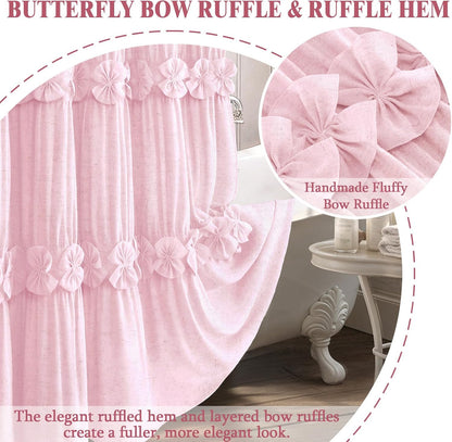 Ruffle Farmhouse Linen Shower Curtain with Vintage Pink Linen 72" W x 72" H