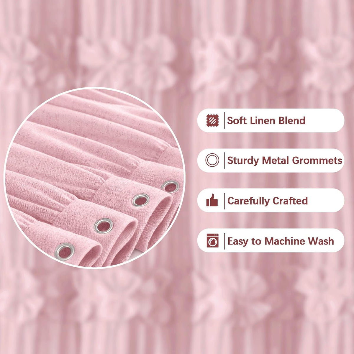 Ruffle Farmhouse Linen Shower Curtain with Vintage Pink Linen 72" W x 72" H