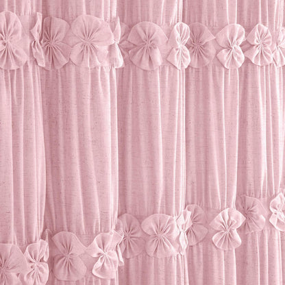 Ruffle Farmhouse Linen Shower Curtain with Vintage Pink Linen 72" W x 72" H