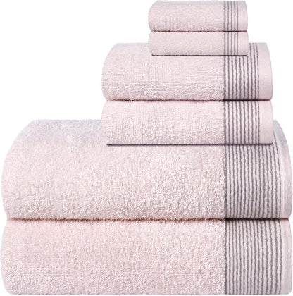 100% Cotton Ultra Soft 6 Pack Towel Set, Contains 2 Bath Towels 28x55 inchs, 2 Hand Towels 16x24 inchs & 2 Washcloths 12x12 inchs, Compact Lightweight & Highly Absorbant - Pink