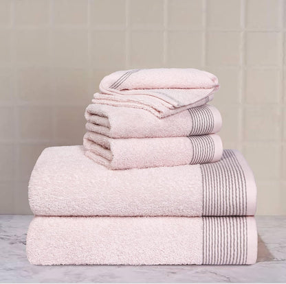 100% Cotton Ultra Soft 6 Pack Towel Set, Contains 2 Bath Towels 28x55 inchs, 2 Hand Towels 16x24 inchs & 2 Washcloths 12x12 inchs, Compact Lightweight & Highly Absorbant - Pink