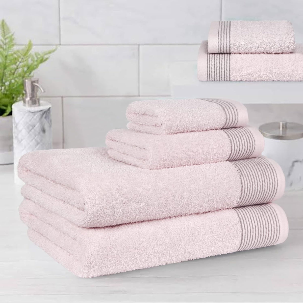 100% Cotton Ultra Soft 6 Pack Towel Set, Contains 2 Bath Towels 28x55 inchs, 2 Hand Towels 16x24 inchs & 2 Washcloths 12x12 inchs, Compact Lightweight & Highly Absorbant - Pink