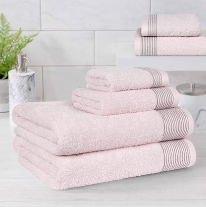100% Cotton Ultra Soft 6 Pack Towel Set, Contains 2 Bath Towels 28x55 inchs, 2 Hand Towels 16x24 inchs & 2 Washcloths 12x12 inchs, Compact Lightweight & Highly Absorbant - Pink