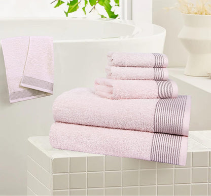 100% Cotton Ultra Soft 6 Pack Towel Set, Contains 2 Bath Towels 28x55 inchs, 2 Hand Towels 16x24 inchs & 2 Washcloths 12x12 inchs, Compact Lightweight & Highly Absorbant - Pink