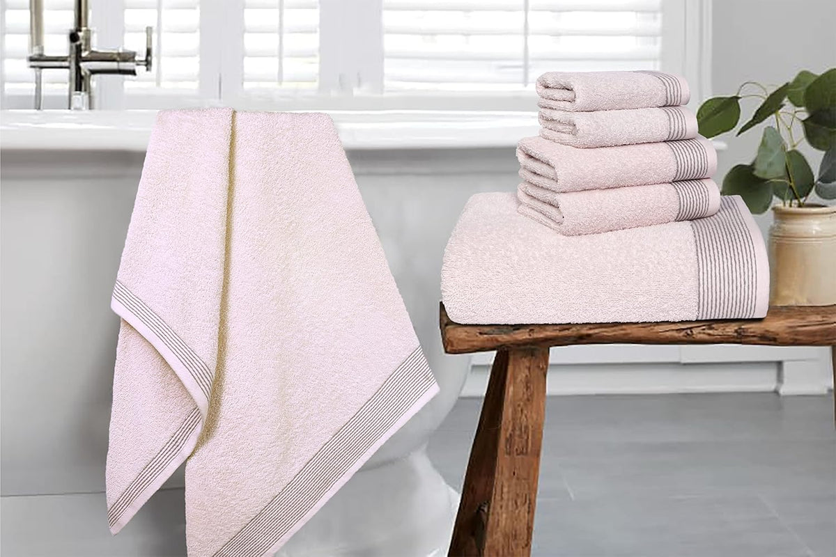 100% Cotton Ultra Soft 6 Pack Towel Set, Contains 2 Bath Towels 28x55 inchs, 2 Hand Towels 16x24 inchs & 2 Washcloths 12x12 inchs, Compact Lightweight & Highly Absorbant - Pink