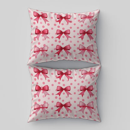 Duvet Cover King Size 104"x90" Bows Polka Dots Ribbons Printed Peach Pink Reversible Duvet Covers Set with Zipper Closure, Soft and Breathable Microfiber Bedding Set for All Seasons, Sweet Style