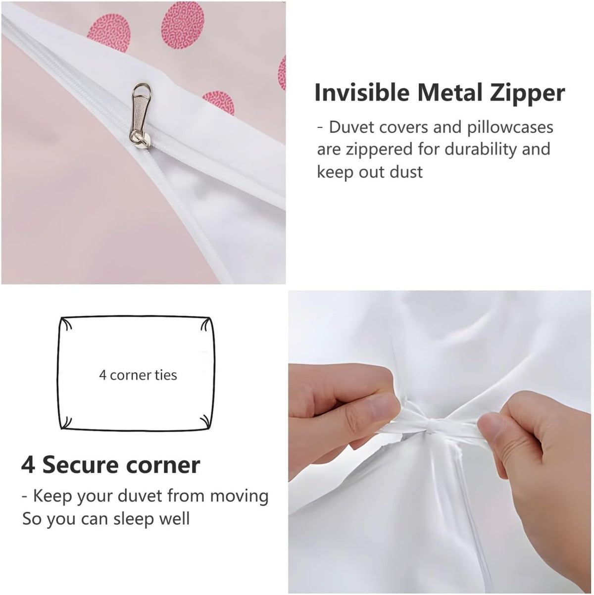 Duvet Cover King Size 104"x90" Bows Polka Dots Ribbons Printed Peach Pink Reversible Duvet Covers Set with Zipper Closure, Soft and Breathable Microfiber Bedding Set for All Seasons, Sweet Style