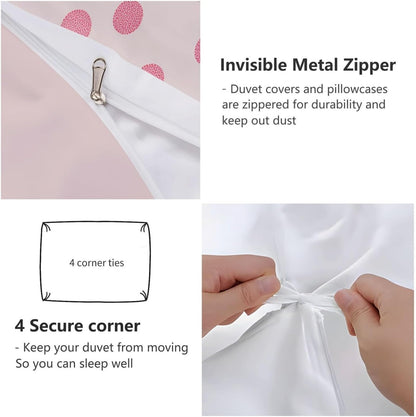 Duvet Cover King Size 104"x90" Bows Polka Dots Ribbons Printed Peach Pink Reversible Duvet Covers Set with Zipper Closure, Soft and Breathable Microfiber Bedding Set for All Seasons, Sweet Style