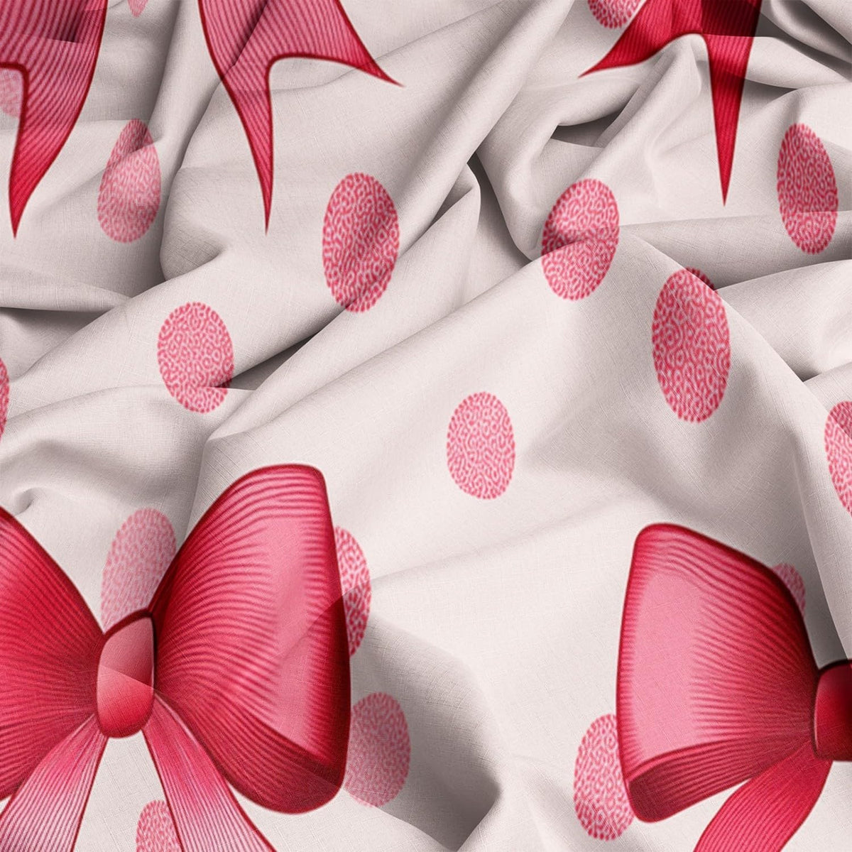 Duvet Cover King Size 104"x90" Bows Polka Dots Ribbons Printed Peach Pink Reversible Duvet Covers Set with Zipper Closure, Soft and Breathable Microfiber Bedding Set for All Seasons, Sweet Style