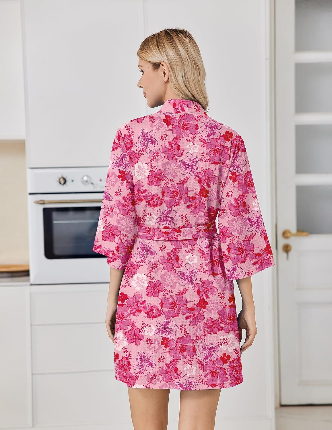 Robes for Women Lightweight Waffle Bath Robe Floral Loungewear