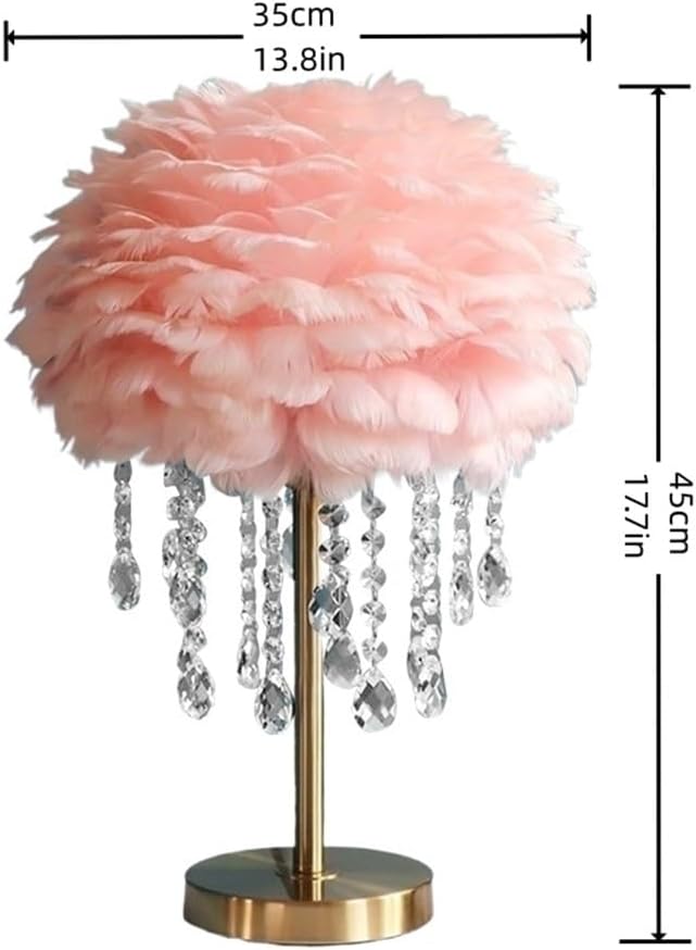 Modern Creative Feather Table Lamp with Crystal, Cute Romantic Princess Feather Bedside Table Light, Adjustable 3-Color Temperatures Dreamy Nightstand Light for Girls Room, Bedroom(Pink)