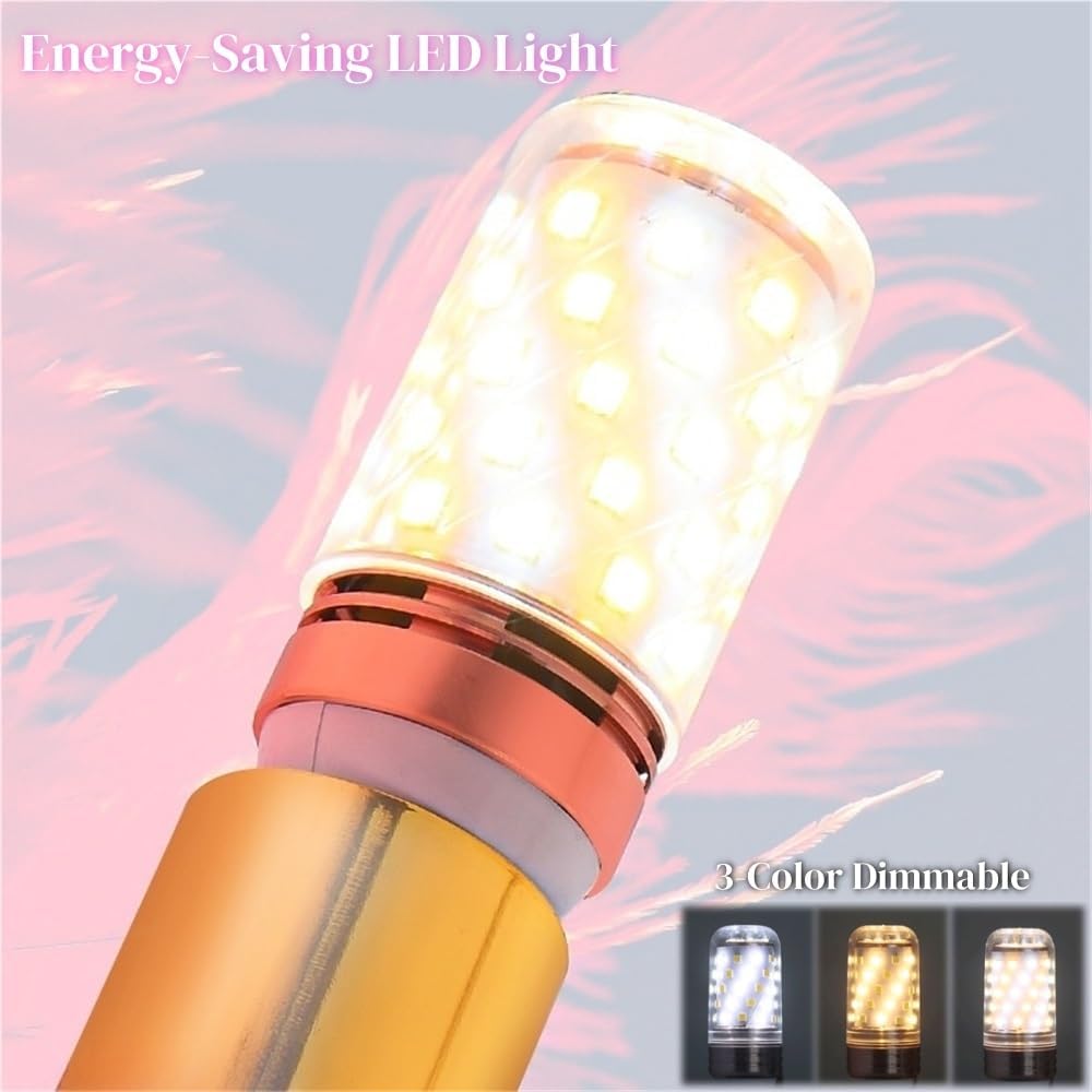 Modern Creative Feather Table Lamp with Crystal, Cute Romantic Princess Feather Bedside Table Light, Adjustable 3-Color Temperatures Dreamy Nightstand Light for Girls Room, Bedroom(Pink)