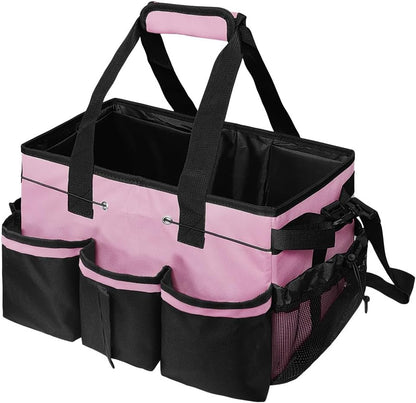 Wearable Cut-Off Cleaning Organizer, Housekeeping Organizer with Handles, Shoulder Strap and Removable Dividers for Tool Products, Housekeeping, Automotive, Home (Pink)