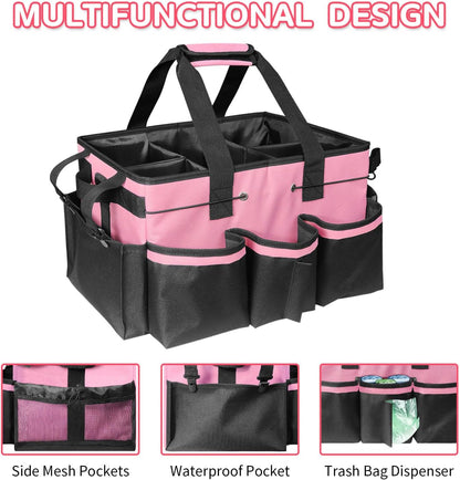 Wearable Cut-Off Cleaning Organizer, Housekeeping Organizer with Handles, Shoulder Strap and Removable Dividers for Tool Products, Housekeeping, Automotive, Home (Pink)
