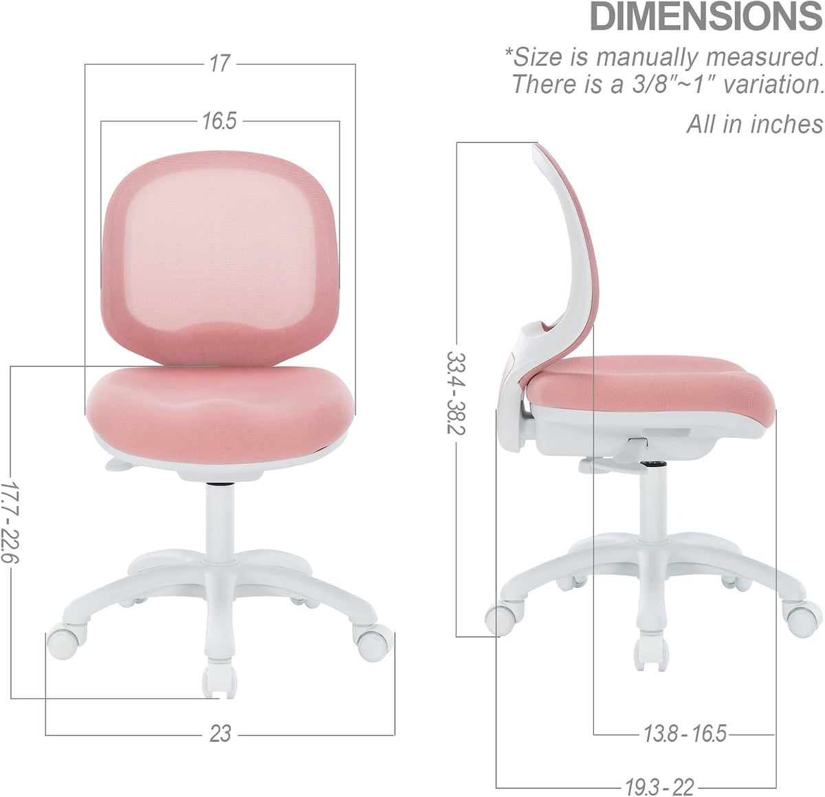 Kids Desk Chair, Boy's Girl's Child Children Study Office Computer Chair, Ergonomic Design, Adjustable Height and Seat Depth (Peach Pink)