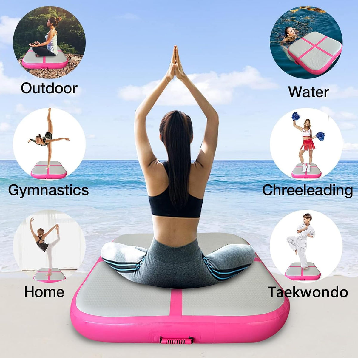 Gymnastics Air Roller Air Barrel Inflatable Tumbling Mat, Tumble Track Backhandspring Mat Gymnastic Equipment with Pump for Yoga Training Cheerleading Home Use