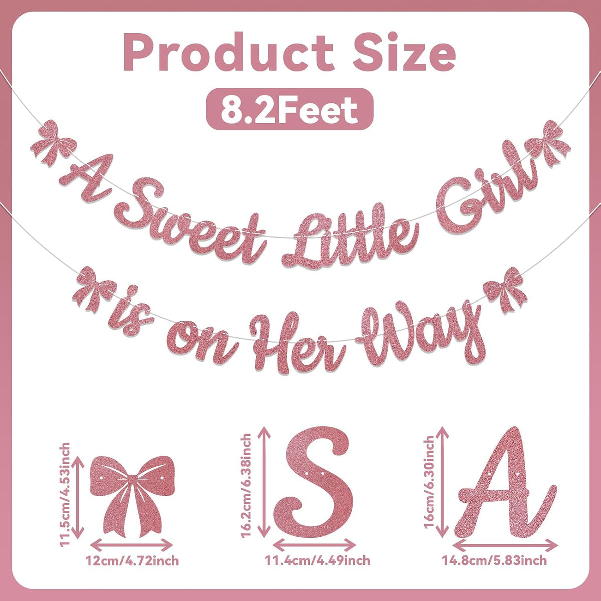 A Sweet Little Girl is on Her Way Banner - Pink Bow Baby Shower Decorations, Sweet Baby Girl Gender Reveal Party Decorations Rose Gold Glitter
