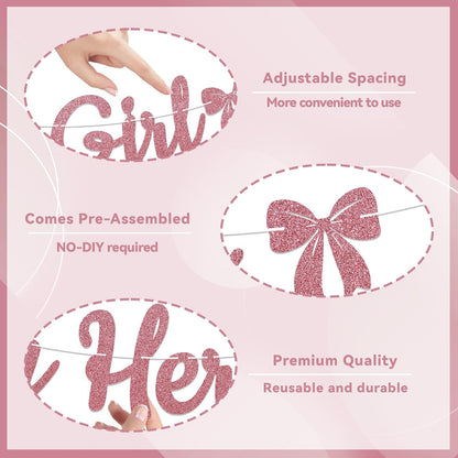 A Sweet Little Girl is on Her Way Banner - Pink Bow Baby Shower Decorations, Sweet Baby Girl Gender Reveal Party Decorations Rose Gold Glitter