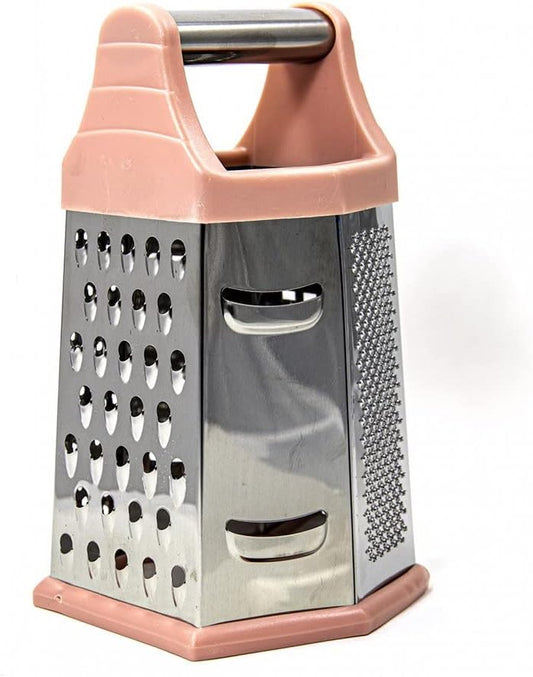 6 Side Stainless Steel Grater Top Handle Zester Slicer 7.75 Inch, Pink