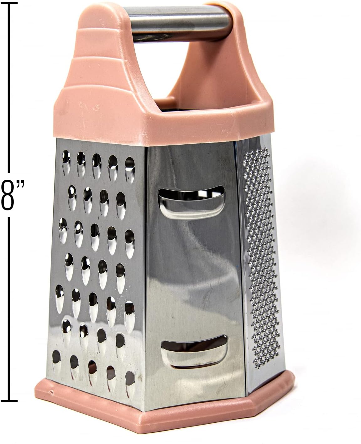 6 Side Stainless Steel Grater Top Handle Zester Slicer 7.75 Inch, Pink