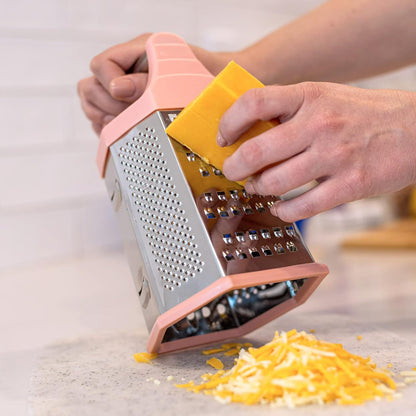 6 Side Stainless Steel Grater Top Handle Zester Slicer 7.75 Inch, Pink