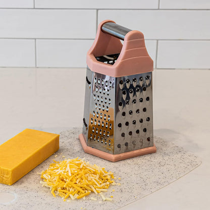 6 Side Stainless Steel Grater Top Handle Zester Slicer 7.75 Inch, Pink