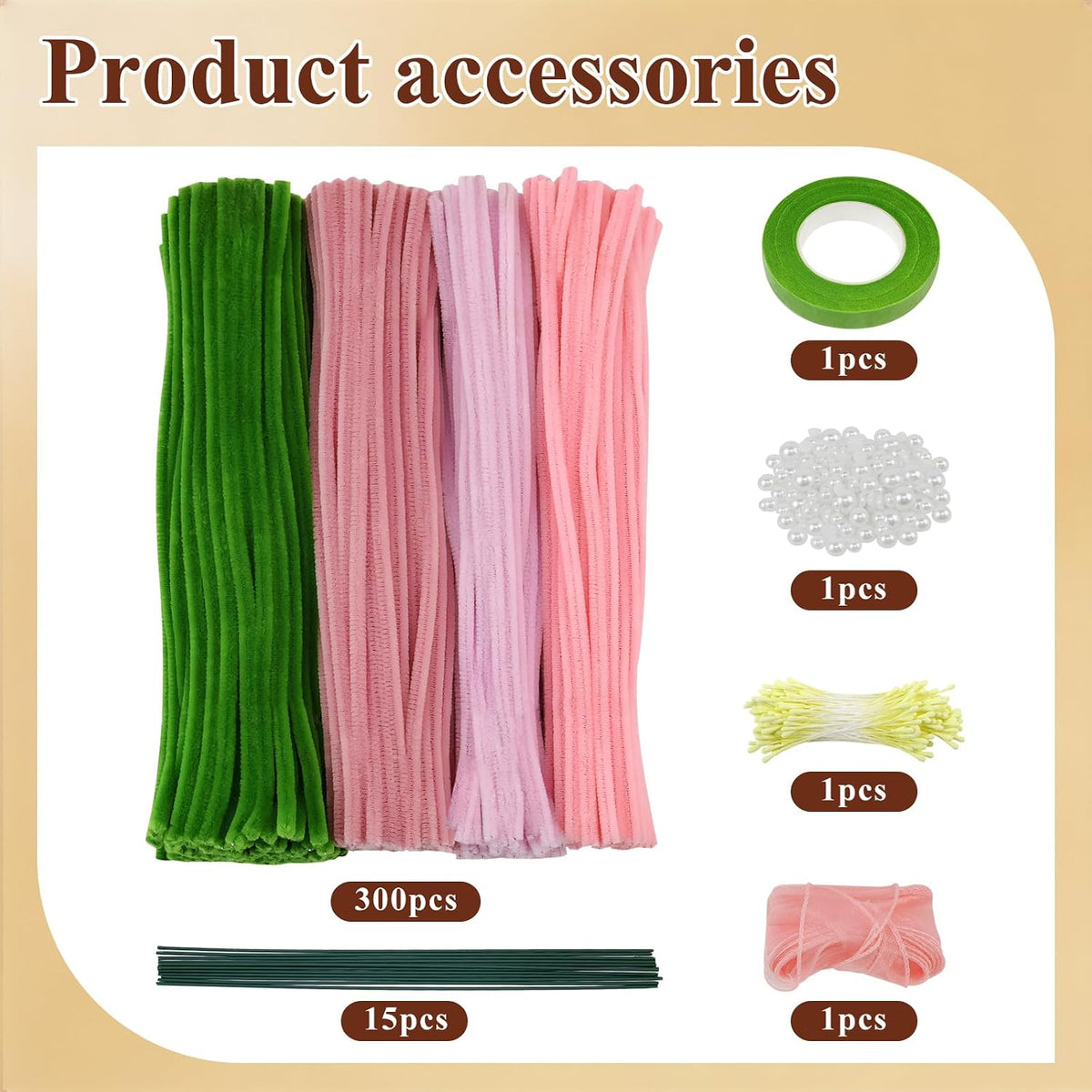 320 Pcs Pipe Cleaners Bulk Pipe Cleaner Flower Kit Craft Supplies Soft and Flexible Creative Suitable for Art DIY Packaging and Decoration- Green, Light Pink, Pink, Dark Pink