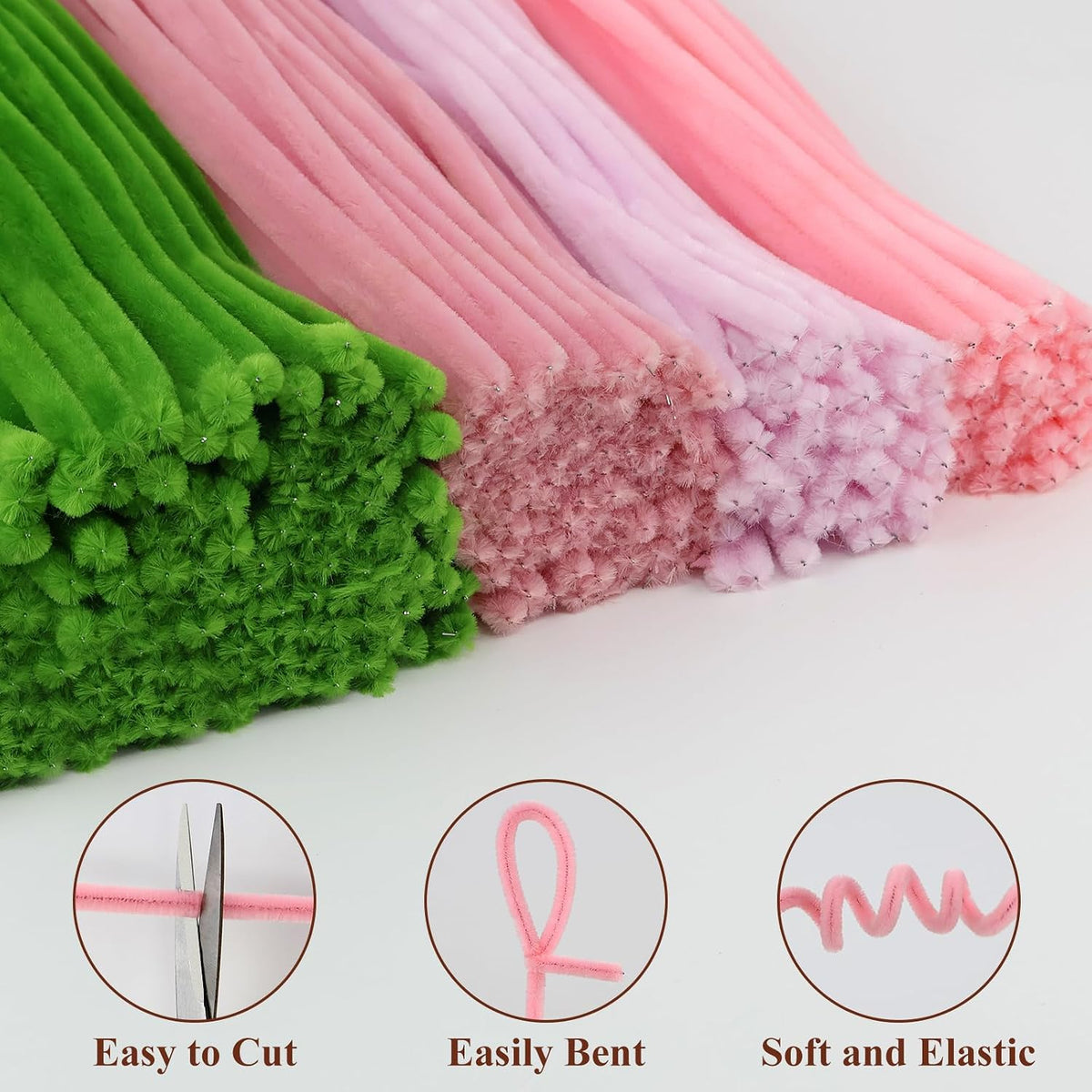 320 Pcs Pipe Cleaners Bulk Pipe Cleaner Flower Kit Craft Supplies Soft and Flexible Creative Suitable for Art DIY Packaging and Decoration- Green, Light Pink, Pink, Dark Pink