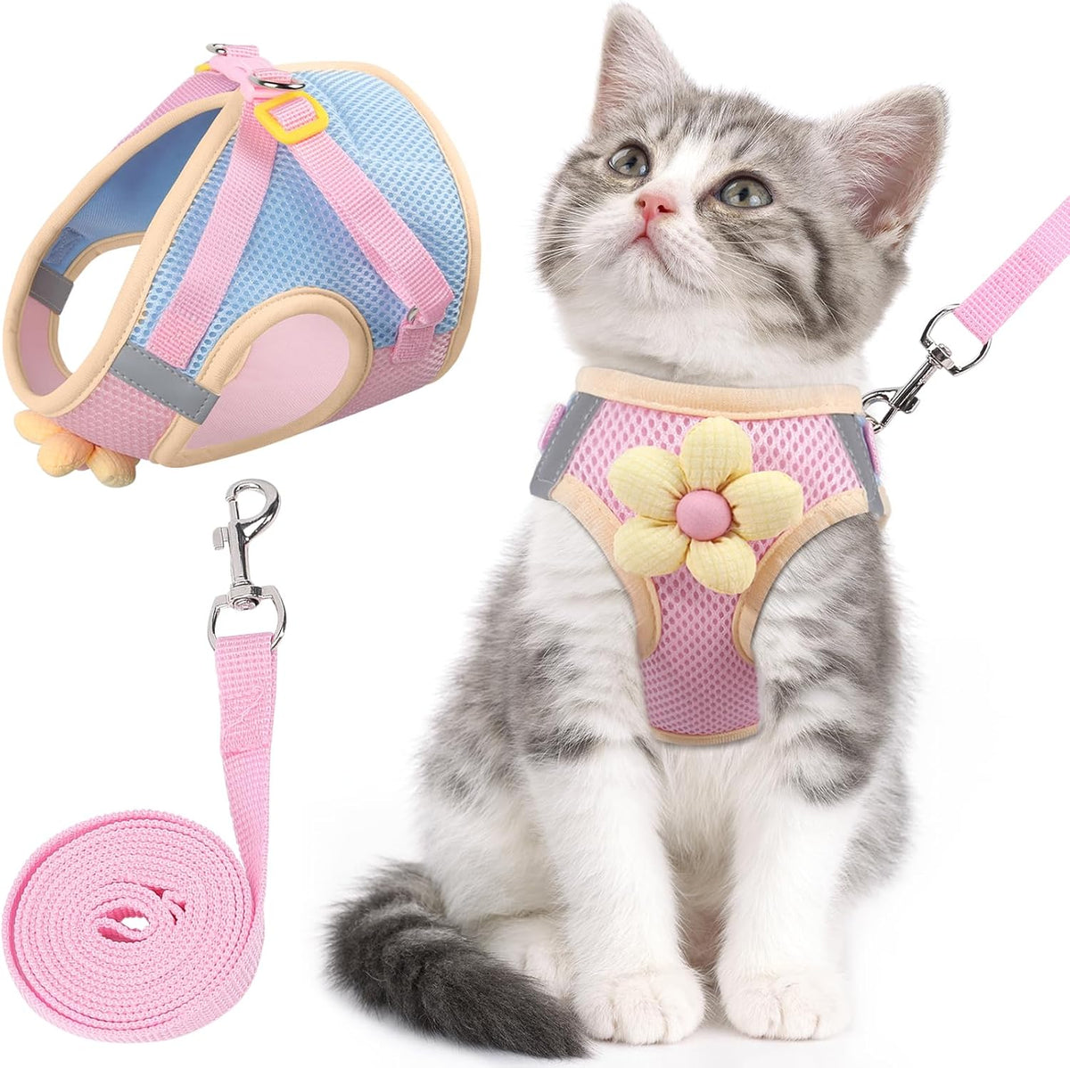 Cat Harness and Leash Set, Escape Proof Soft Vest Walk Pink XS