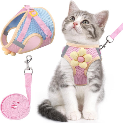 Cat Harness and Leash Set, Escape Proof Soft Vest Walk Pink XS