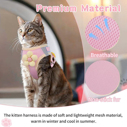 Cat Harness and Leash Set, Escape Proof Soft Vest Walk Pink XS