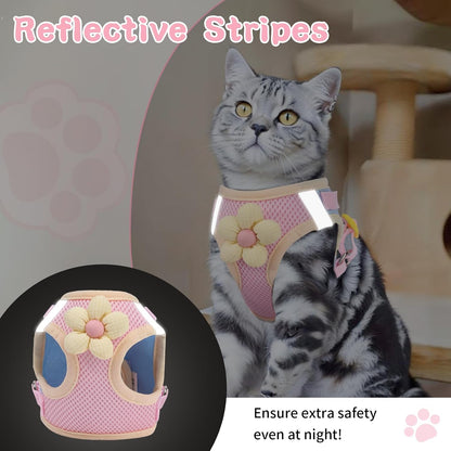 Cat Harness and Leash Set, Escape Proof Soft Vest Walk Pink XS
