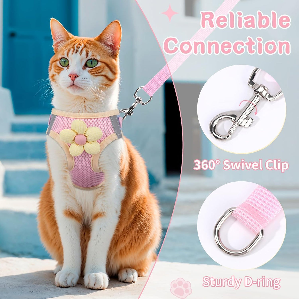 Cat Harness and Leash Set, Escape Proof Soft Vest Walk Pink XS