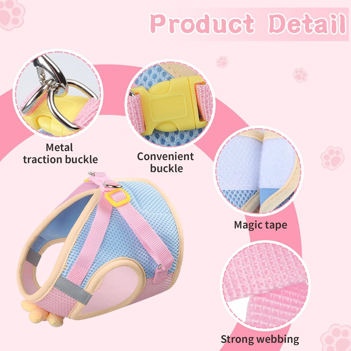 Cat Harness and Leash Set, Escape Proof Soft Vest Walk Pink XS