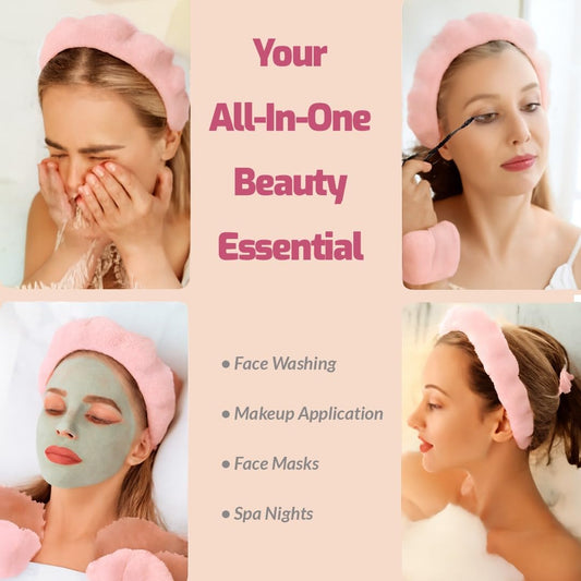 7 Pcs Spa Set, Facial Headband and Wristband Set, Skincare Accessories, College Style Girl Gift, Hair Accessories for Women and Girls (Pink, One size)