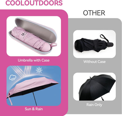 Mini Umbrella for Travel, Compact Folding Umbrella with Case, Lightweight 0.45lb Small Pocket for Backpack and Purse, Rain and Sun Protection - UPF 50+ Windproof Travel Umbrella Compact Mini for Outdoor Use