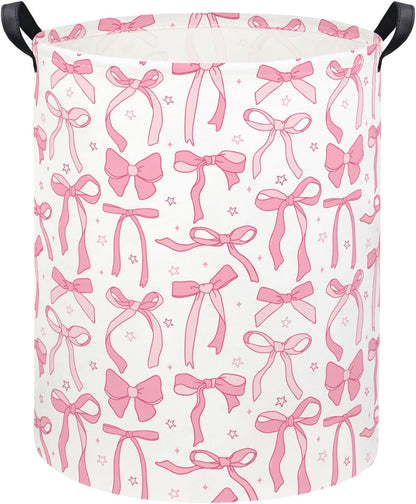 Baby Laundry Basket Kids Hamper Toy Storage Bin for Boys Room Decor Baby Nursery Hamper Gift Baskets for Bedroom Bathroom(Pink Bowknot)