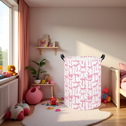 Baby Laundry Basket Kids Hamper Toy Storage Bin for Boys Room Decor Baby Nursery Hamper Gift Baskets for Bedroom Bathroom(Pink Bowknot)