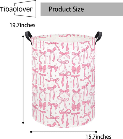 Baby Laundry Basket Kids Hamper Toy Storage Bin for Boys Room Decor Baby Nursery Hamper Gift Baskets for Bedroom Bathroom(Pink Bowknot)
