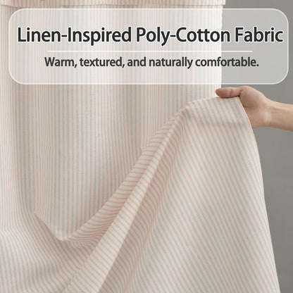 Fabric Shower Curtain 72 x 72 Inch, Minimal Pink Stripe Bathroom Curtain, Linen-Look Poly-Cotton Blend with Decorative Coconut Buttons, Warm, Cozy Accent with a Gentle Touch (LQ-45)
